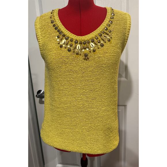 Alfred Dunner Sweaters - Yellow Embellished Sleeveless Sweater – Size L